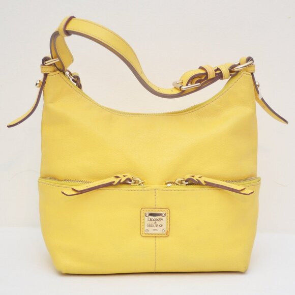 Dooney & Bourke Pebble Leather Pale Yellow Small Zipper Pocket Sac Handbag Purse - Picture 2 of 9